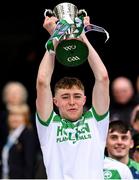 22 January 2023; Killian Corcoran of Shamrocks Ballyhale lifts the Tommy Moore Cup after his side's victory in the AIB GAA Hurling All-Ireland Senior Club Championship Final match between Shamrocks Ballyhale of Kilkenny and Dunloy Cúchullain's of Antrim at Croke Park in Dublin. Photo by Piaras Ó Mídheach/Sportsfile