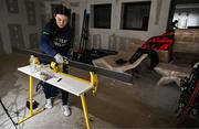 24 January 2023; Team Ireland alpine skier Eábha McKenna preparing her skis before the 2023 Winter European Youth Olympic Festival at Friuli-Venezia Giulia in Udine, Italy. Photo by Eóin Noonan/Sportsfile