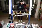 24 January 2023; Team Ireland alpine skier Eábha McKenna preparing her skis before the 2023 Winter European Youth Olympic Festival at Friuli-Venezia Giulia in Udine, Italy. Photo by Eóin Noonan/Sportsfile