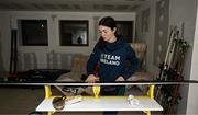 24 January 2023; Team Ireland alpine skier Eábha McKenna preparing her skis before the 2023 Winter European Youth Olympic Festival at Friuli-Venezia Giulia in Udine, Italy. Photo by Eóin Noonan/Sportsfile