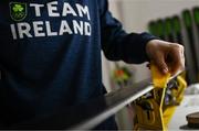 24 January 2023; Team Ireland alpine skier Eábha McKenna preparing her skis before the 2023 Winter European Youth Olympic Festival at Friuli-Venezia Giulia in Udine, Italy. Photo by Eóin Noonan/Sportsfile