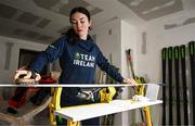 24 January 2023; Team Ireland alpine skier Eábha McKenna preparing her skis before the 2023 Winter European Youth Olympic Festival at Friuli-Venezia Giulia in Udine, Italy. Photo by Eóin Noonan/Sportsfile