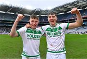 22 January 2023; Shamrocks Ballyhale players Killian Corcoran, left, and Darragh Corcoran celebrate after their side's victory in the AIB GAA Hurling All-Ireland Senior Club Championship Final match between Shamrocks Ballyhale of Kilkenny and Dunloy Cúchullain's of Antrim at Croke Park in Dublin. Photo by Piaras Ó Mídheach/Sportsfile