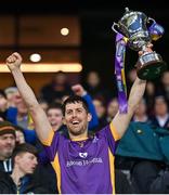 22 January 2023; Rory O'Carroll of Kilmacud Crokes lifts the Andy Merrigan Cup after the AIB GAA Football All-Ireland Senior Club Championship Final match between Watty Graham's Glen of Derry and Kilmacud Crokes of Dublin at Croke Park in Dublin. Photo by Ramsey Cardy/Sportsfile