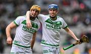 22 January 2023; Shamrocks Ballyhale players Colin Fennelly, left, and Eoin Kenneally celebrate after their side's victory in the AIB GAA Hurling All-Ireland Senior Club Championship Final match between Shamrocks Ballyhale of Kilkenny and Dunloy Cúchullain's of Antrim at Croke Park in Dublin. Photo by Piaras Ó Mídheach/Sportsfile