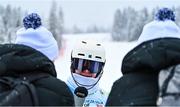 24 January 2023; Ethan Bouchard of Team Ireland is interviewed after his first run in the boys slalom event during day one of the 2023 Winter European Youth Olympic Festival at Friuli-Venezia Giulia in Udine, Italy. Photo by Eóin Noonan/Sportsfile