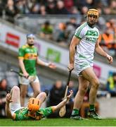 22 January 2023; Colin Fennelly of Shamrocks Ballyhale after a tussle with Oran Quinn of Dunloy Cúchullain's during the AIB GAA Hurling All-Ireland Senior Club Championship Final match between Shamrocks Ballyhale of Kilkenny and Dunloy Cúchullain's of Antrim at Croke Park in Dublin. Photo by Ramsey Cardy/Sportsfile