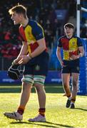 24 January 2023; Conor Cribbin of St Fintans High School issues instructions to his teammates after they concede a try during the Bank of Ireland Vinnie Murray Cup Semi-Final match between St Fintans High School and CUS at Energia Park in Dublin. Photo by Tyler Miller/Sportsfile