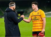 17 December 2022; Rob Herring, left, and Tom Stewart of Ulster after the Heineken Champions Cup Pool B Round 2 match between Ulster and La Rochelle at Aviva Stadium in Dublin. Photo by Ramsey Cardy/Sportsfile