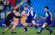 24 January 2023; Jake Dolly of St Andrew's College in action against Rhys Morgan of Temple Carrig during the Bank of Ireland Vinnie Murray Cup Semi-Final match between Temple Carrig and St Andrews College at Energia Park in Dublin. Photo by Tyler Miller/Sportsfile