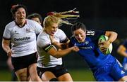 21 January 2023; Hannah O'Connor of Leinster is tackled by India Daley of Ulster during the Vodafone Women’s Interprovincial Championship Round Three match between Ulster and Leinster at Queen’s Sport in Belfast. Photo by Ramsey Cardy/Sportsfile