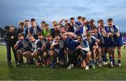 24 January 2023; St Andrew's College players celebrate after their side's victory in the Bank of Ireland Vinnie Murray Cup Semi-Final match between Temple Carrig and St Andrews College at Energia Park in Dublin. Photo by Tyler Miller/Sportsfile