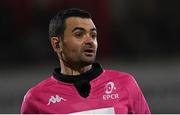 21 January 2023; Referee Pierre Brousset during the Heineken Champions Cup Pool B Round 4 match between Ulster and Sale Sharks at Kingspan Stadium in Belfast. Photo by Ramsey Cardy/Sportsfile
