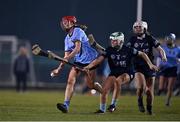 24 January 2023; Eimear Leahy of UCD in action against Darcy Bolger, second from right, and Sinead Furlong of SETU Waterford  during the Ashbourne Cup Round 2 match between UCD and South East Technological University Waterford at Billings Park, UCD in Dublin. Photo by Sam Barnes/Sportsfile