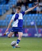 24 January 2023; Joe Balance of St Andrew's College kicks a conversion during the Bank of Ireland Vinnie Murray Cup Semi-Final match between Temple Carrig and St Andrews College at Energia Park in Dublin. Photo by Tyler Miller/Sportsfile