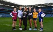 26 January 2023; In attendance at Croke Park, Dublin, to launch the 2023 Yoplait Ladies HEC third-level Ladies Football Championships are Deirdre Lowry, Yoplait Ireland Brand Manager, centre, alongside footballers, from left, Hannah Noone of University of Galway, Aisling Reidy of University of Limerick, Bláithín Bogue of Queen's University Belfast, Aoife Farrell of DCU Dóchas Éireann and Elaine Ni Niadh of ATU. Yoplait Ireland, the 'Official Yogurt of the LGFA' has confirmed a second year of partnership with the Ladies Gaelic Football Association. Yoplait Ireland will continue to sponsor the Higher Education Committee (HEC) third-level championships in 2023. Photo by David Fitzgerald/Sportsfile