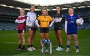 26 January 2023; In attendance at Croke Park, Dublin, to launch the 2023 Yoplait Ladies HEC third-level Ladies Football Championships are footballers, from left, Hannah Noone of University of Galway, Aisling Reidy of University of Limerick, Bláithín Bogue of Queen's University Belfast, Aoife Farrell of DCU Dóchas Éireann and Elaine Ni Niadh of ATU. Yoplait Ireland, the 'Official Yogurt of the LGFA' has confirmed a second year of partnership with the Ladies Gaelic Football Association. Yoplait Ireland will continue to sponsor the Higher Education Committee (HEC) third-level championships in 2023. Photo by David Fitzgerald/Sportsfile