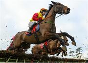 26 January 2023; Listenheretomejack, with Denis O'Regan up, jumps the last during the first circuit on their way to winning the Langtons Kilkenny Handicap Hurdle at Gowran Park in Kilkenny. Photo by Seb Daly/Sportsfile