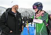 26 January 2023; Eábha McKenna of Ireland with Team Ireland alpine skiing coach Giorgio Marchesini after competing in the girls giant slalom event during day three of the 2023 Winter European Youth Olympic Festival at Friuli-Venezia Giulia in Udine, Italy. Photo by Eóin Noonan/Sportsfile