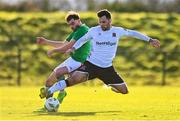 27 January 2023; Patrick Hoban of Dundalk in action against Gordan Walker of Cork City during the Pre-Season Friendly match between Cork City and Dundalk at the FAI National Training Centre in Abbotstown, Dublin. Photo by Ben McShane/Sportsfile