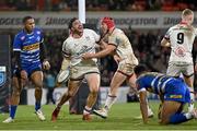 27 January 2023; Jeffrey Toomaga-Allen of Ulster celebrates with Tom Stewart, right, after scoring their side's fourth try during the United Rugby Championship match between Ulster and DHL Stormers at Kingspan Stadium in Belfast. Photo by Ramsey Cardy/Sportsfile