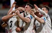 27 January 2023; James Hume of Ulster celebrates his side's fourth try, scored by Jeffrey Toomaga-Allen, during the United Rugby Championship match between Ulster and DHL Stormers at Kingspan Stadium in Belfast. Photo by Ramsey Cardy/Sportsfile