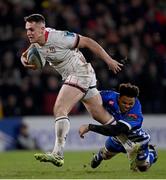27 January 2023; James Hume of Ulster is tackled by Juan de Jongh of DHL Stormers during the United Rugby Championship match between Ulster and DHL Stormers at Kingspan Stadium in Belfast. Photo by Ramsey Cardy/Sportsfile