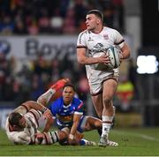 27 January 2023; Ben Moxham of Ulster makes a break during the United Rugby Championship match between Ulster and DHL Stormers at Kingspan Stadium in Belfast. Photo by Ramsey Cardy/Sportsfile
