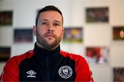 27 January 2023; Manager Tim Clancy poses for a portrait during a St Patrick's Athletic squad portrait session at Richmond Park in Dublin. Photo by Stephen McCarthy/Sportsfile