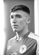 27 January 2023; (EDITOR'S NOTE; Image has been converted to black & white) Joe Redmond poses for a portrait during a St Patrick's Athletic squad portrait session at Richmond Park in Dublin. Photo by Stephen McCarthy/Sportsfile