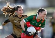 28 January 2023; Lucy Wallace of Mayo in action against Danielle Caldwell of Mayo during the 2023 Lidl Ladies National Football League Division 1 Round 2 match between Mayo and Kerry at the NUI Galway Connacht GAA Centre of Excellence in Bekan, Mayo. Photo by Piaras Ó Mídheach/Sportsfile