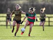 28 January 2023; Danielle Caldwell of Mayo in action against Niamh Ní Chonchuir of Kerry during the 2023 Lidl Ladies National Football League Division 1 Round 2 match between Mayo and Kerry at the NUI Galway Connacht GAA Centre of Excellence in Bekan, Mayo. Photo by Piaras Ó Mídheach/Sportsfile
