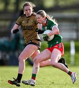 28 January 2023; Sinéad Cafferkey of Mayo in action against Siofra O'Shea of Kerry during the 2023 Lidl Ladies National Football League Division 1 Round 2 match between Mayo and Kerry at the NUI Galway Connacht GAA Centre of Excellence in Bekan, Mayo. Photo by Piaras Ó Mídheach/Sportsfile