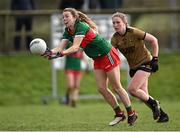 28 January 2023; Tara Needham of Mayo in action against Siofra O'Shea of Kerry during the 2023 Lidl Ladies National Football League Division 1 Round 2 match between Mayo and Kerry at the NUI Galway Connacht GAA Centre of Excellence in Bekan, Mayo. Photo by Piaras Ó Mídheach/Sportsfile
