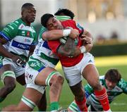28 January 2023; Malakai Fekitoa of Munster in action against Henry Time-Stowers of Benetton during the United Rugby Championship match between Benetton and Munster at Stadio Monigo in Treviso, Italy. Photo by Roberto Bregani/Sportsfile