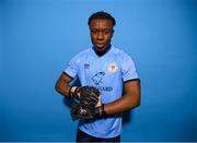27 January 2023; Goalkeeper David Odumosu poses for a portrait during a St Patrick's Athletic squad portrait session at Richmond Park in Dublin. Photo by Stephen McCarthy/Sportsfile