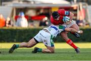 28 January 2023; Josh Wycherley of Munster in action against Marco Zanon of Benetton during the United Rugby Championship match between Benetton and Munster at Stadio Monigo in Treviso, Italy. Photo by Roberto Bregani/Sportsfile