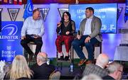 28 January 2023; Lindsay Peat and Mike Ross are interviewed by MC Philip Lawlor during the Leinster Junior Rugby lunch in Bective Rangers RFC in Donnybrook, Dublin. This is the fourth year that the lunch has been held in celebration of Junior Club Rugby in Leinster. Photo by Brendan Moran/Sportsfile