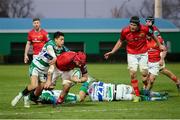 28 January 2023; John Hodnett of Munster in action against Jacob Umaga of Benetton during the United Rugby Championship match between Benetton and Munster at Stadio Monigo in Treviso, Italy. Photo by Roberto Bregani/Sportsfile