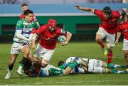 28 January 2023; John Hodnett of Munster in action against Jacob Umaga of Benetton during the United Rugby Championship match between Benetton and Munster at Stadio Monigo in Treviso, Italy. Photo by Roberto Bregani/Sportsfile