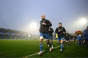 28 January 2023; Leinster captain Rhys Ruddock leads the team before the United Rugby Championship match between Leinster and Cardiff at RDS Arena in Dublin. Photo by Harry Murphy/Sportsfile