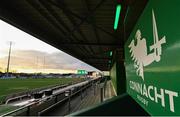 28 January 2023; A general view of Connacht Rugby branding inside the Clan Terrace before the United Rugby Championship match between Connacht and Emirates Lions at The Sportsground in Galway. Photo by Seb Daly/Sportsfile