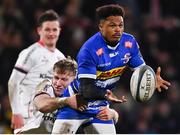 27 January 2023; Juan de Jongh of DHL Stormers is tackled by Stewart Moore of Ulster during the United Rugby Championship match between Ulster and DHL Stormers at Kingspan Stadium in Belfast. Photo by Ramsey Cardy/Sportsfile