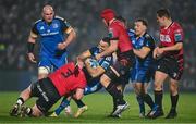 28 January 2023; Dave Kearney of Leinster is tackled by Kieron Assiratti and James Botham of Cardiff during the United Rugby Championship match between Leinster and Cardiff at RDS Arena in Dublin. Photo by Brendan Moran/Sportsfile