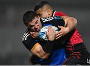 28 January 2023; Scott Penny of Leinster is tackled by Rey Lee-Lo of Cardiff during the United Rugby Championship match between Leinster and Cardiff at RDS Arena in Dublin. Photo by Harry Murphy/Sportsfile