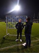 28 January 2023; Galway manager Padraic Joyce is interviewed by Damien O'Meara of RTÉ before the Allianz Football League Division 1 match between Mayo and Galway at Hastings Insurance MacHale Park in Castlebar, Mayo. Photo by Piaras Ó Mídheach/Sportsfile