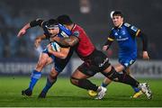 28 January 2023; Thomas Clarkson of Leinster is tackled by Lopeti Timani of Cardiff during the United Rugby Championship match between Leinster and Cardiff at RDS Arena in Dublin. Photo by Ben McShane/Sportsfile