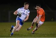 28 January 2023; Kieran Duffy of Monaghan in action against Rory Grugan of Armagh during the Allianz Football League Division 1 match between Monaghan and Armagh at St Mary's Park in Castleblayney, Monaghan. Photo by Ramsey Cardy/Sportsfile
