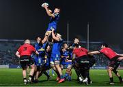 28 January 2023; Ross Molony of Leinster wins possession in the lineout during the United Rugby Championship match between Leinster and Cardiff at RDS Arena in Dublin. Photo by Ben McShane/Sportsfile