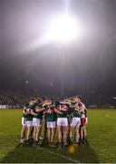 28 January 2023; Mayo players in a huddle before the Allianz Football League Division 1 match between Mayo and Galway at Hastings Insurance MacHale Park in Castlebar, Mayo. Photo by Piaras Ó Mídheach/Sportsfile